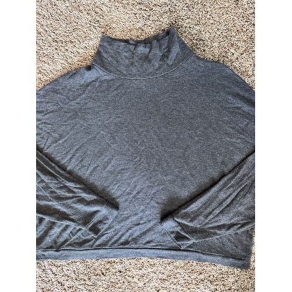 Express Womens Charcoal Gray Glitter Mock Neck Long‎ Sleeve Crop Size L/XL - Picture 2 of 5